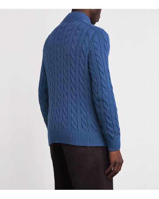 Polo Ralph Lauren Blue Cable-Knit Quarter-Zip Sweater for men