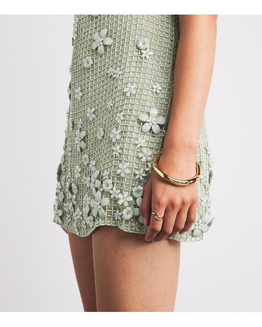 Cult Gaia Green Silk Florabelle Embellished Mini Dress