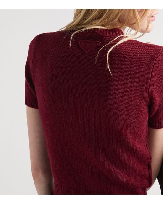 Prada Red Cashmere Short-Sleeve Sweater