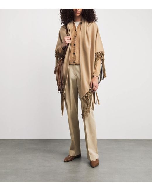Colombo Natural Cashmere And Leather Fringe-Trim Cape