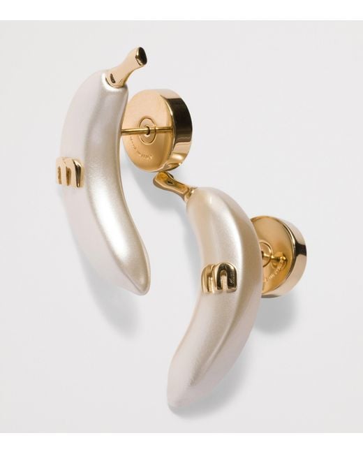 Miu Miu Metallic Faux Pearl Banana Stud Earrings