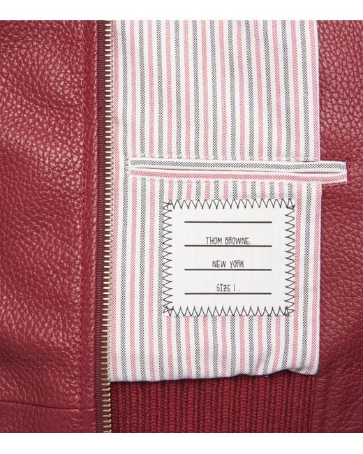 Thom Browne Red Leather Classic Bomber Jacket for men