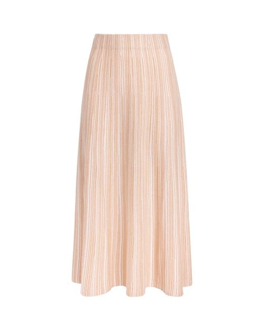 Soft Goat Pink Silk-Cashmere Stripe Midi Skirt