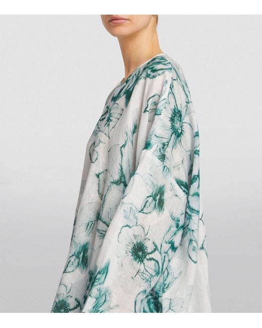 Eskandar Green Linen Floral Front-placket Shirt
