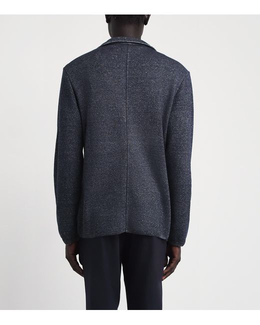 Paul & Shark Blue Virgin Wool-Linen Knitted Overshirt for men