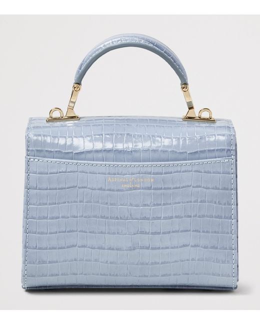 Aspinal Blue Mini Leather Mayfair Top-Handle Bag