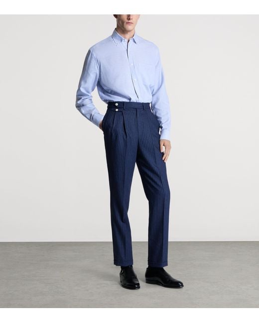 Dunhill Blue Linen Pinstripe Tailored Trousers for men