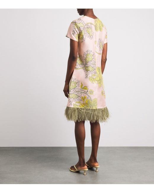 LaDoubleJ Natural Silk Ostrich Feather Mini Swing Dress