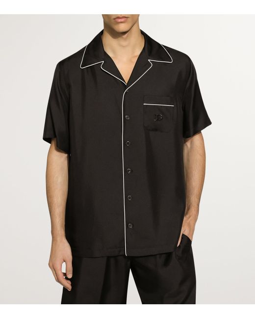 Dolce & Gabbana Black Silk Short-Sleeve Shirt for men