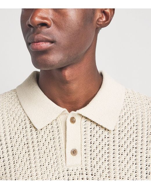 Vince White Cotton Crochet Knit Polo Shirt for men