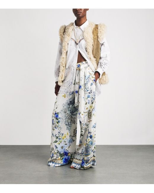Camilla White Scarf Belt Wide-Leg Trousers