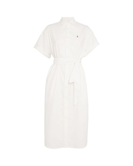 Polo Ralph Lauren White Oxford Cotton Belted Shirt Dress