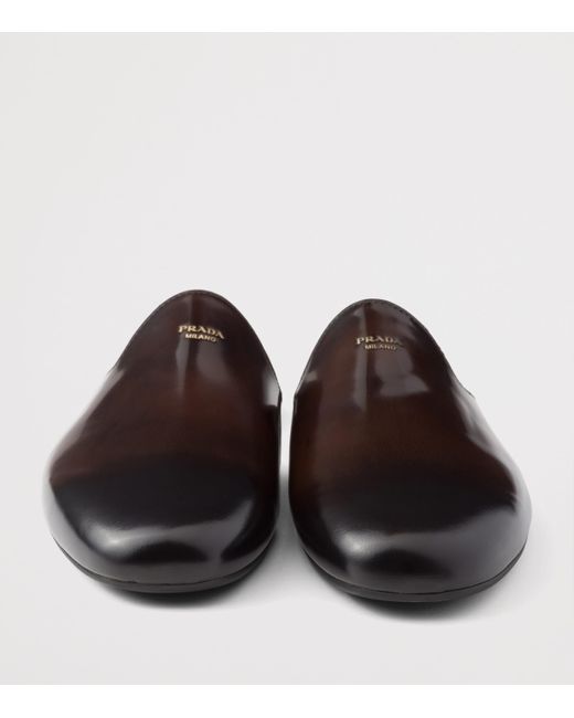 Prada Brown Brushed Leather Mules for men