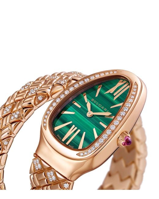 BVLGARI Green Rose Gold, Diamond And Malachite Serpenti Spiga Watch 35mm