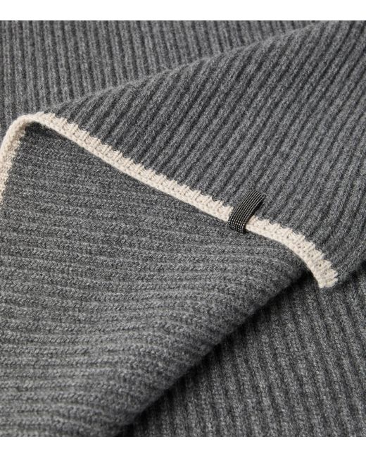 Brunello Cucinelli Gray Cashmere English Rib Monili Scarf