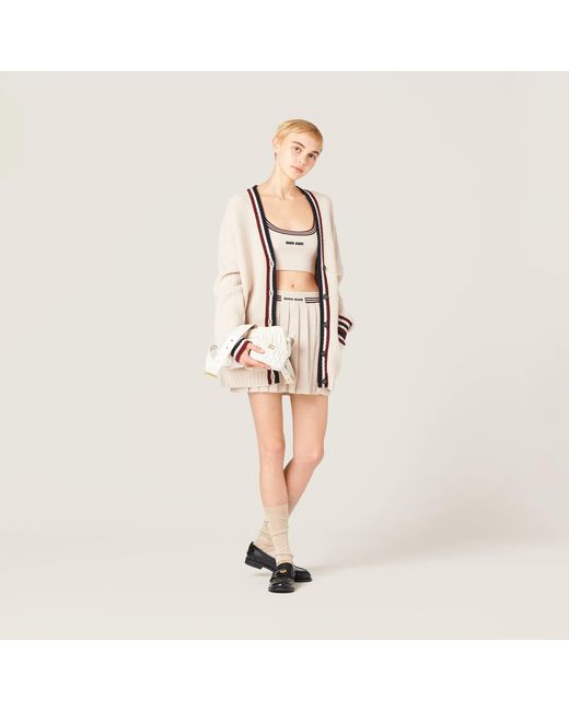 Miu Miu Brown Cashmere Logo Crop Top