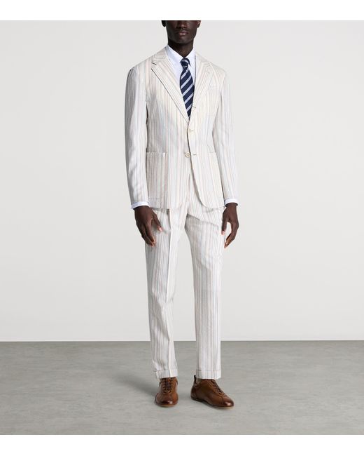 Dunhill White Wool-Silk Stripe Cavendish Blazer for men