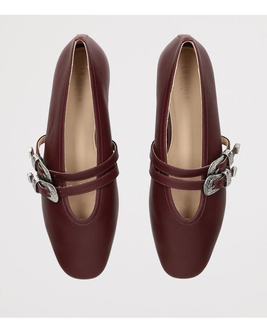 Le Monde Beryl Brown Leather Buckle Claudia Ballet Flats