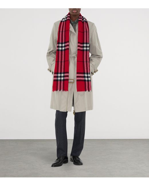 Burberry Red Wool Wide Check Scarf