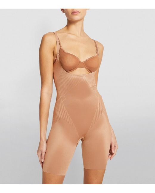 Spanx Brown Shape Invisible Open-Bust Mid-Thigh Bodysuit