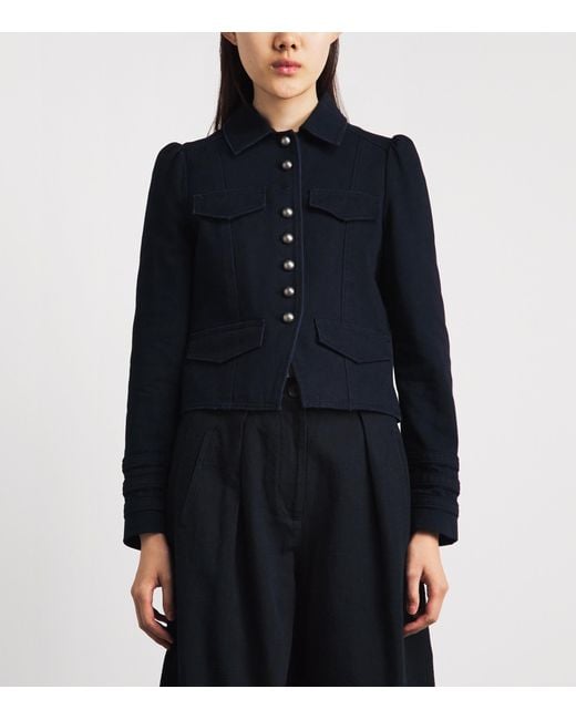 ME+EM Blue Organic Twill Cropped Jacket