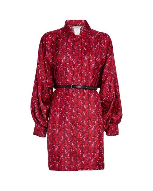 Max Mara Red Silk Printed Shirt Dress