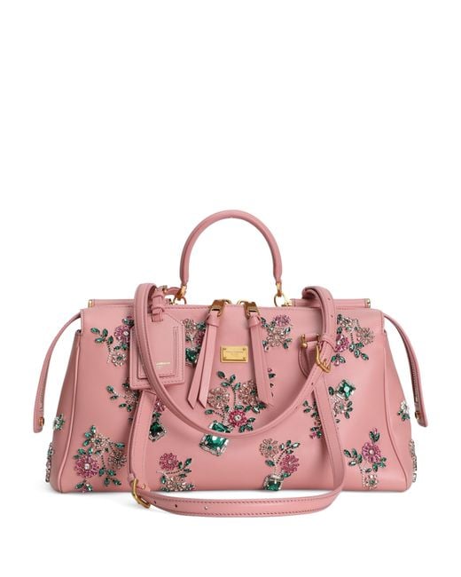 Dolce & Gabbana Pink Calfskin Embellished Vittoria Shoulder Bag