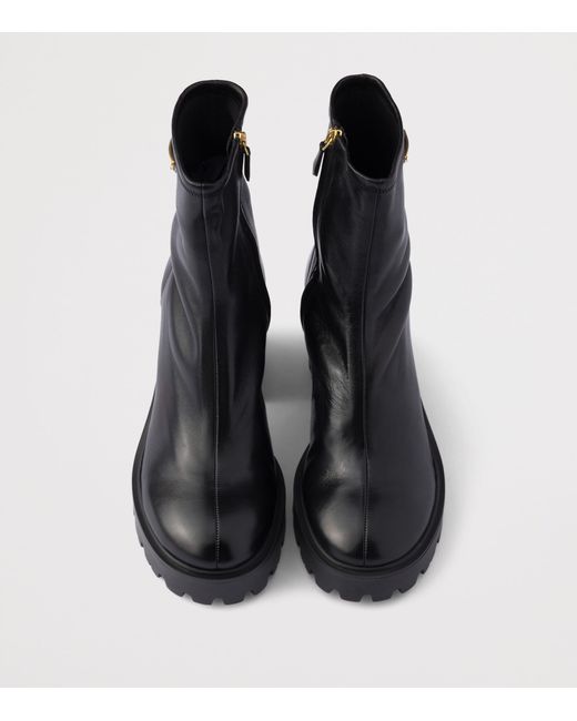 Prada Black Nappa Leather Logo Stretch Booties Ankle Boots 85
