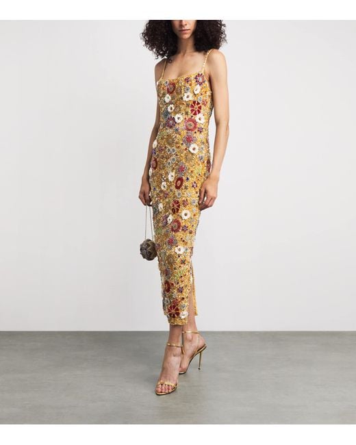 Rachel Gilbert Metallic Embellished Francesca Midi Dress