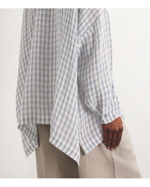 Eskandar White Linen Check A-line Shirt