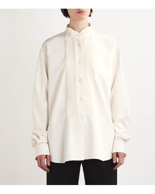 The Row White Vince Silk Tuxedo Shirt