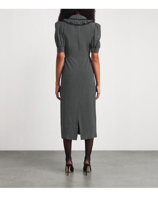 Alessandra Rich Black Silk Polka-Dot Collared Midi Dress