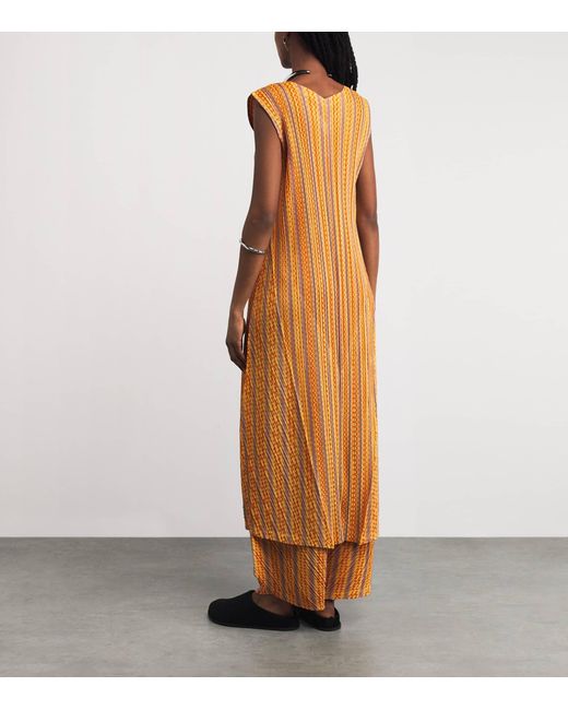 Pleats Please Issey Miyake Orange Cotton-Blend Zigzag Midi Dress