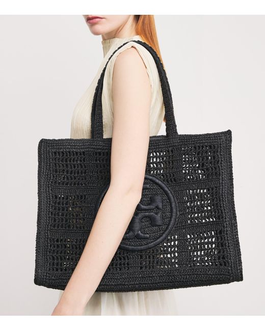 Tory Burch Black Large Crochet Ella Tote Bag