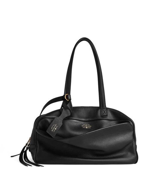 Balenciaga Black Medium Leather Carrie Bowling Top-Handle Bag