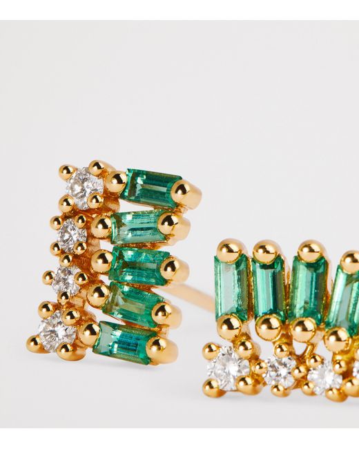 Suzanne Kalan Green Diamond And Emerald Short Stack Stud Earrings