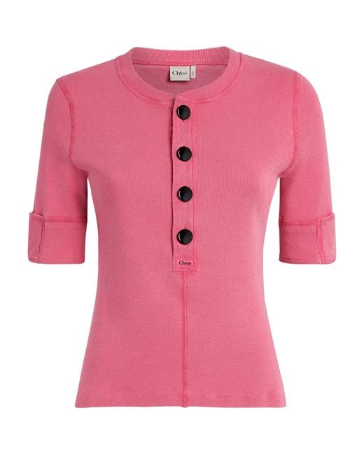 Chloé Pink Cotton Jersey Henley T-Shirt