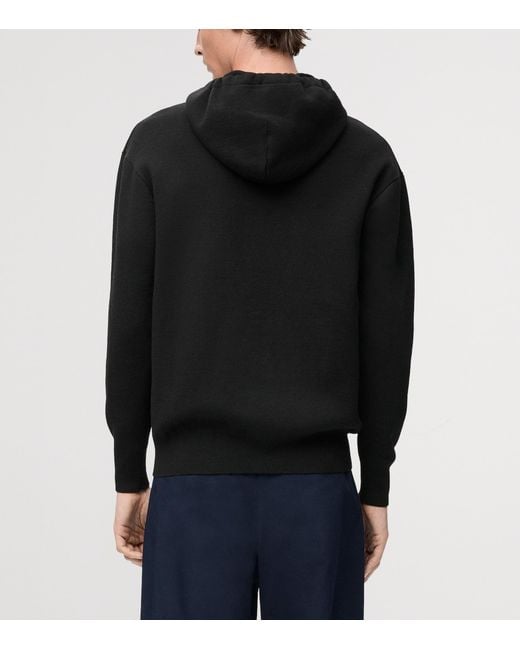 Loewe Black Wool-Blend Leather-Pocket Hoodie for men