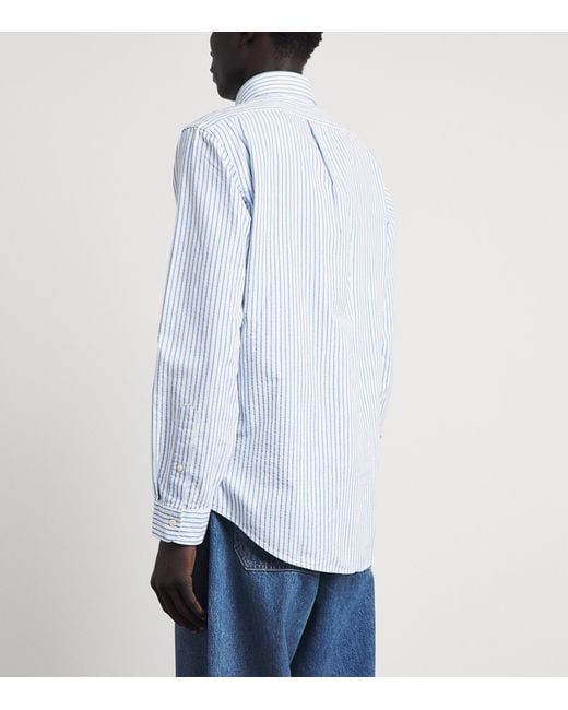 Polo Ralph Lauren Blue Cotton Seersucker Stripe Shirt for men