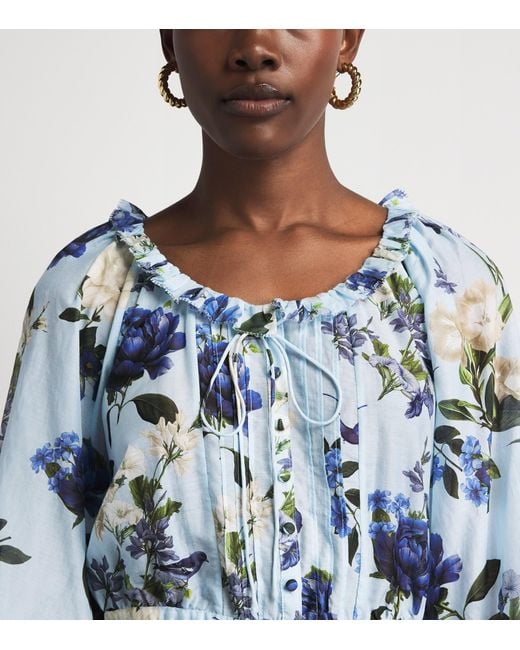 Alice + Olivia Blue Cotton-Silk Mclaine Blouse