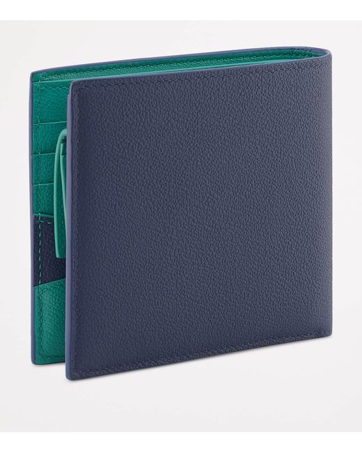 BVLGARI Blue Leather Compact Bifold Wallet