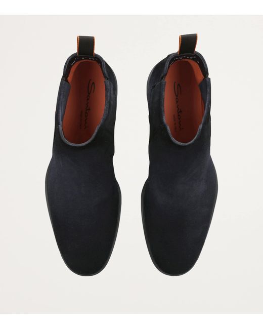 Santoni Blue Suede Chelsea Boots for men