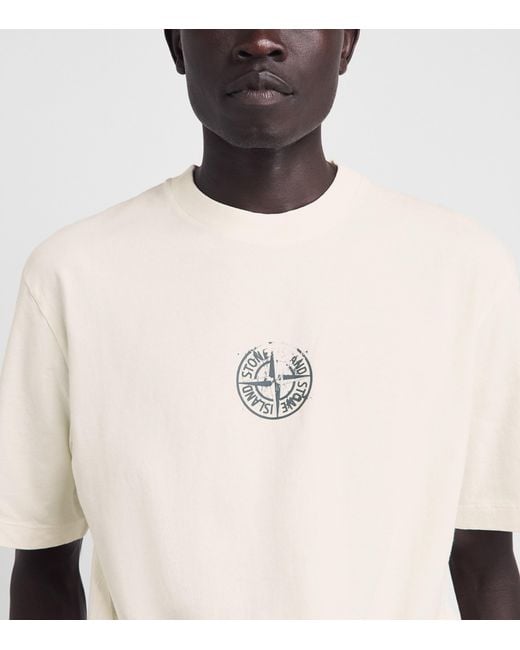 Stone Island White Cotton Vertical Compass T-Shirt for men