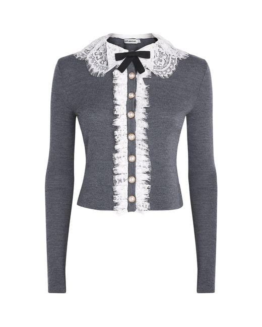 Self-Portrait Blue Wool Lace-Collar Cardigan