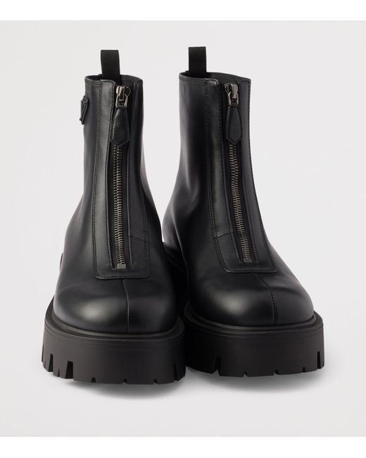 Prada Black Leather Zipped Ankle Boots 50