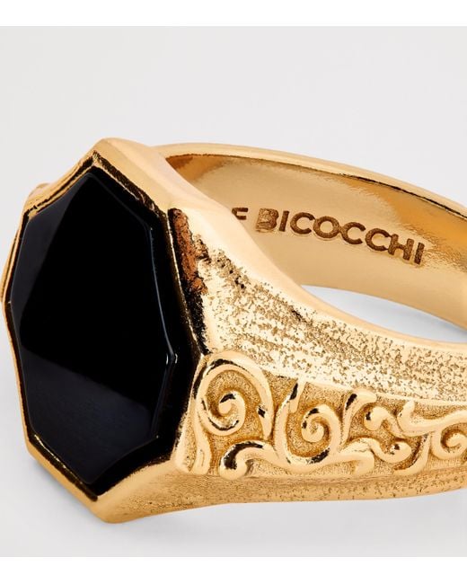 Emanuele Bicocchi Metallic Plated Sterling And Onyx Flourish Signet Ring for men