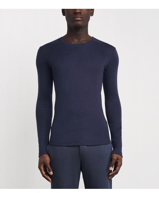 Hanro Blue Cotton Living Long-Sleeve T-Shirt for men