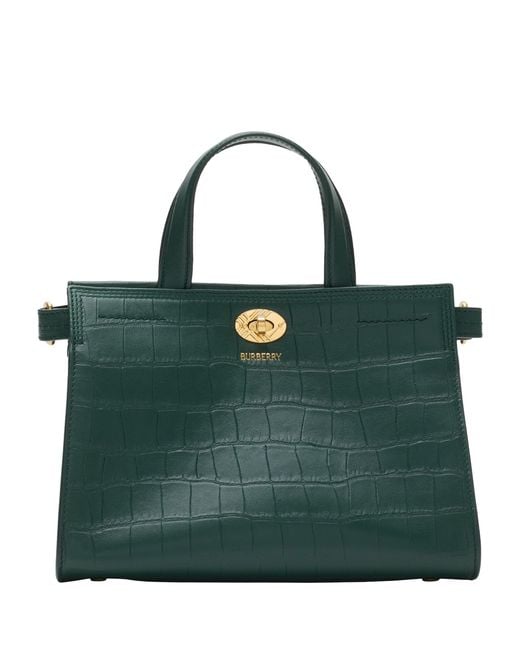 Burberry Green Mini Croc-Embossed Lambskin Cotswolds Tote Bag
