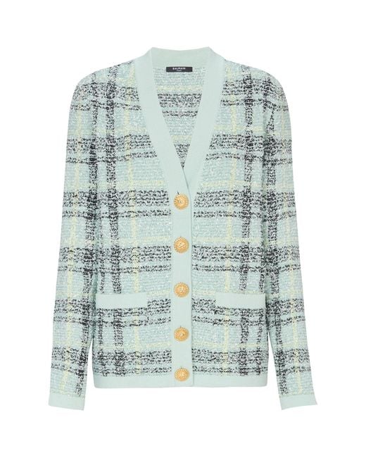Balmain Green Tweed Sequin Cardigan