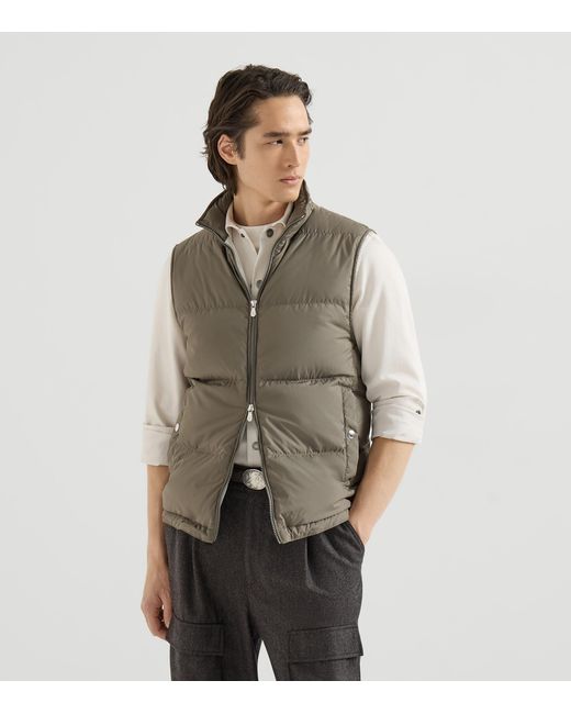 Brunello Cucinelli Green Quilted Packable Hood Gilet for men